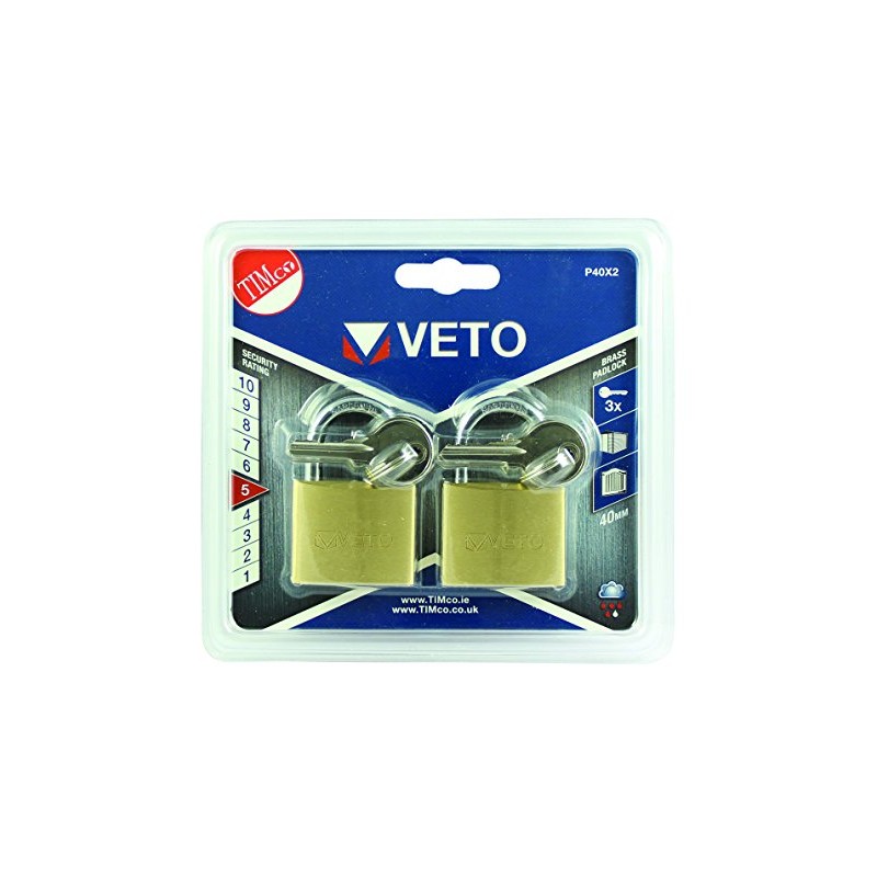 TIMCO P40X2 Brass Padlock-2pcs-Ideal for luggage-cabinets-sheds-gates-40mm, 40mm, Set of 2