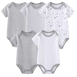 MAMIMAKA Unisex Baby Bodysuits Baby Clothes Short Sleeve Bodysuits Onesies Cotton 5-Pack for Boys and Girls