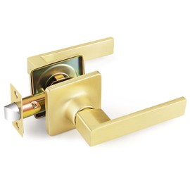 1 Pack Satin Brass Door Handles, Passage Function, Door Handle for Closet & Hall, No Lock Door Knobs Interior, Keyless Door Lever, Reversible for Left/Right Doors