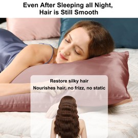 Silk Pillowcase for Hair and Skin with Hidden Zipper, Ravmix Both Sides 21Momme Mulberry Silk Cooling Pillow Case Standard Size 20×26inches, 1PCS, Dark Pink