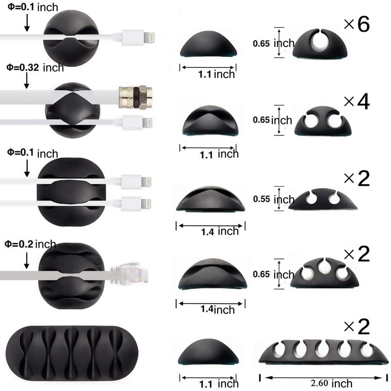 OHill 16-Pack Black Cord Organizer - Adhesive Cable Clips Holder