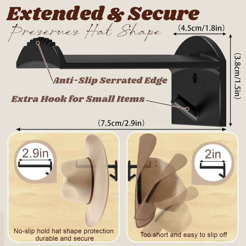 TUSPIPAL 2.9Inch Hat Hooks for Wall - (8 Pack) Cowboy