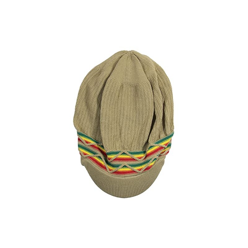 RW 100% Cotton Rasta Dreadlock Wave Beanie Visor (Khaki/Rasta), One