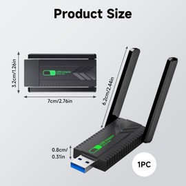 Wireless WiFi Dongle Adapter for PC, 1300Mbps USB Free Dual Band 5GHz/2.4GHz WiFi Dongle Wireless Network Adapter High Gain Dual Antennas Ultra-Low Latency Compatible for Windows XP 11/10/8.1/8/7