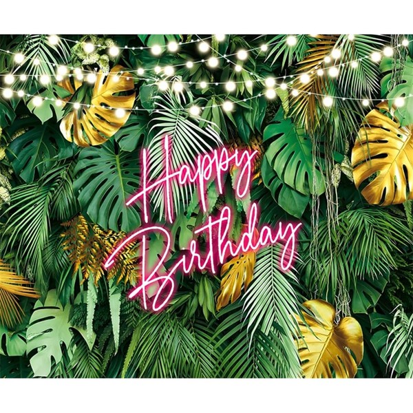 Pnylzzyxh Palm Leaves Happy Birthday Backdrop Hawaiian Tropical Jungle Green