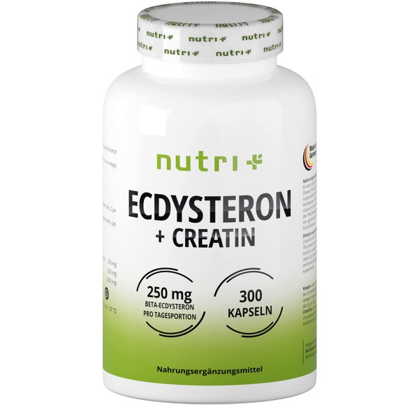 Creatine Capsules with Ecdysterone High Dose + Vegan - 300 Caps - 250mg Beta Ecdysterone (95% Cyanotis Arachnoideae Extract (Better than Spinach)) + 3000mg Creatine per Daily Dose