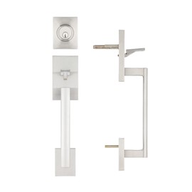 CozyBlock Single Door Handle Set with Single Cylinder Deadbolt, Rectangular Adjustable Entry Door Lock Set (Arch Lever, Brushed Nickel)