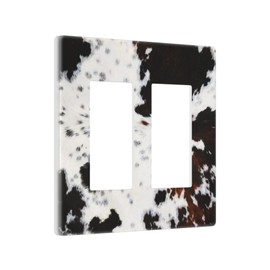 Brown Black and White Cheetah Farm Cattle Cow Skin Fur Print 2 Gang Double Rocker/Decorator Gfci Outlet Light Switch Wall Plate Cover Decorative Electrical Face Plate for Dimmer, USB Outlet Scewless