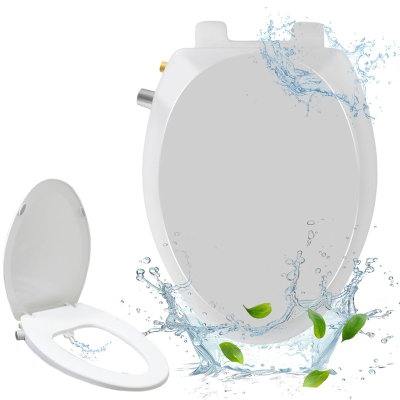 PREMEXA Bidet Toilet Seat for Elongated Toilets, Non-Electric, Dual Nozzle,