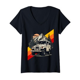 Womens Cruiser 40 Series Mountain Offroad 4 Wheel Drive 4wd FJ V-Neck T-Shirt