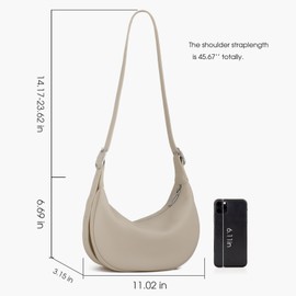 DONNAIN Cross Body Bags for Women: Genuine Leather Crescent Bag Half Moon Bag Adjustable Strap (Beige)