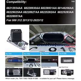Car HD Night Vision Reversing Camera Parking Aid Colour Camera Reversing System Waterproof for Fiat 500 312 2013/12-2023/12 (OEM: 68212034AA,68228930AA,68228931AA,68146206AA,6822902902) 5AA...)