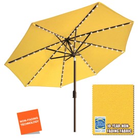 EliteShade USA 10-Year-Non-Fading Solar 9ft Market Umbrella with 80 LED Lights Patio Umbrellas Outdoor Table Umbrella with Ventilation, Sunflower Yellow