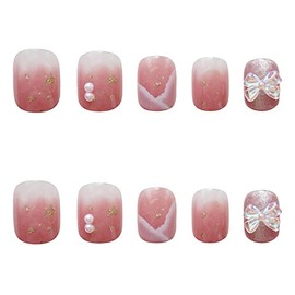 24pcs/set Fake Nails French Tips Acrylic Glitter False Nails Press On Artificial Fake Fingernails Press On Nails for Women and Girls Glue On False Nails Art