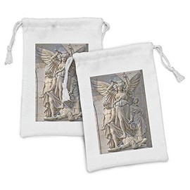 Lunarable Retro Fabric Pouch Set of 2, Composition at the Facade of the Opera Garnier Paris Historical Masonry, Small Drawstring Bag for Toiletries Masks and Favors, 9" x 6", Cream Tan