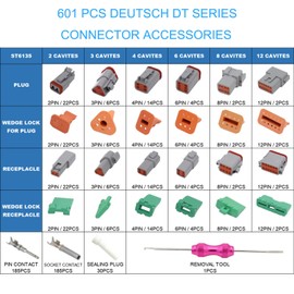601 Pcs for DT Deutsch Connector Kit,Gray 2 3 4 6 8 12 Pin DT Connectors Size 16 Stamped Formed Contacts(14-18AWG),DT Connector Removal Tool Included
