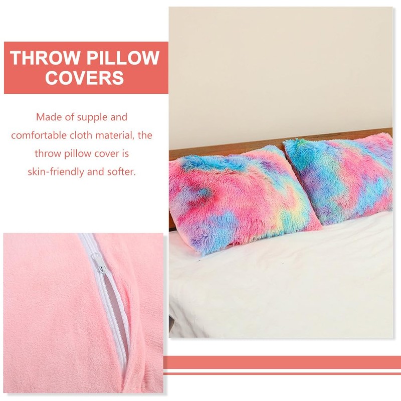 Veemoon Decorative Fuzzy Pillow Covers Rainbow Fluffy Cushions Protector Throw