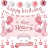 Roetyce Rose Gold Birthday Decorations for Women, Pink Happy Birthday