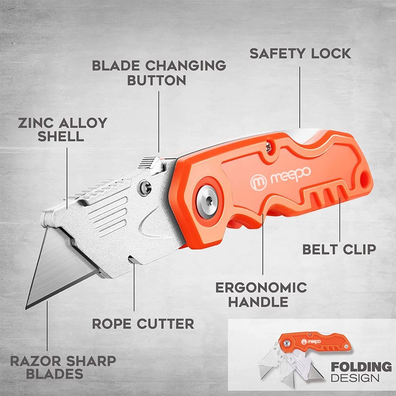 M MEEPO Box Cutter, 4-Pack Tough Folding Box Cutter for