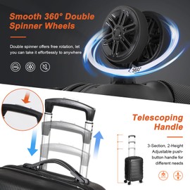 JungleA 22 Inch Hardside Expandable Luggage,Carry On Luggage With Spinner Wheels,Travel Suitcase Black