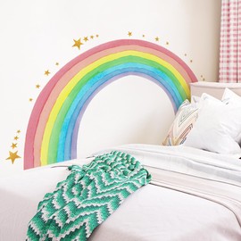 SHUCHING Watercolor Large Rainbow Wall Sticker Peel and Stick, Vinyl Star Wall Decal, Wall Decor Art Home Decoration for Baby Kids Nursery Daycare Playroom Classroom