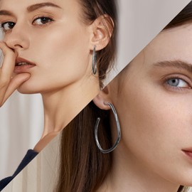 TGNEL Irregular Pure Titanium Hoop Earrings Large Earrings Hoops for Women Men, Fashion Big Tube Open C Hoop Earrings for Sensitive Ears
