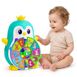 1 Year Old Boy Gifts, Interactive Musical Penguin Toy with Spinning Lights & Sounds,Spanish English Bilingual Talking Learning Toys with 5 Themes & 50 Words, First Birthday Gift for Toddlers 1-3