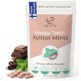 Xylitol Mints for Oral Care - Choco-Mint flavor, 100% Xylitol sweetened, Sugar Free Mints, Happy Teeth dental mints from Finland, 5oz - 240 mints