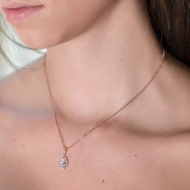 A+O Bridesmaid Jewelry Gift, Teardrop Pear Necklace in Rose Gold