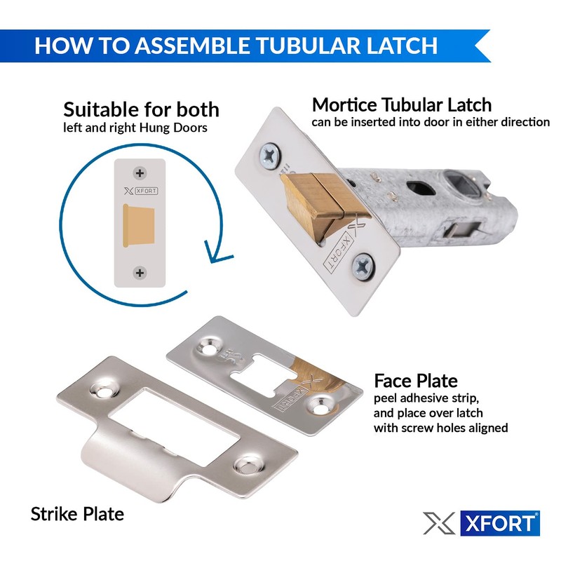 XFORT Tubular Latch, Polished Chrome, Tubular Door Latch for Internal