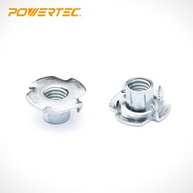 POWERTEC 3/8-16 T Nuts, 50 Pcs | 4 Pronged Tee Nuts for Bolts and Stem Caster Wheels, Threaded Inserts for Wood Working, Rock Climbing Holds and Furniture, For Use with Hammer | 5/16" length (QTN1112)