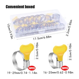 Yasmous 20Pcs Adjustable Hose Clips Set 16-25/19-29mm Stainless Steel Clamps Heavy Duty Jubilee Assorted Duct T-Bolt Manual Fastener Box Home Flexible Gas Petrol Fuel Pipe Tube (301-09891)