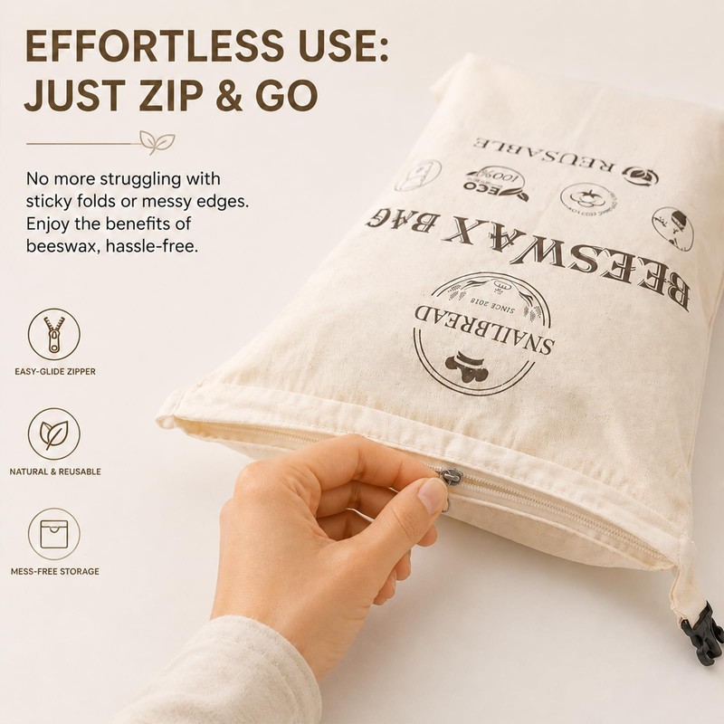 XL Reusable Beeswax Bread Bags with Zipper, 2 Pack for