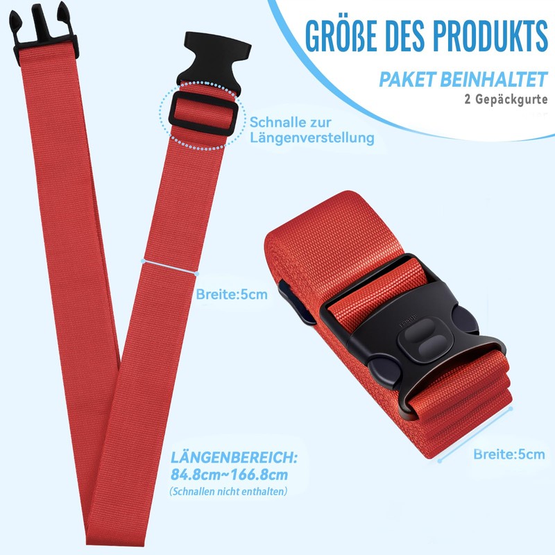 Set of 2 Suitcase Strap Set, Eye-catching Suitcase Strap, Adjustable