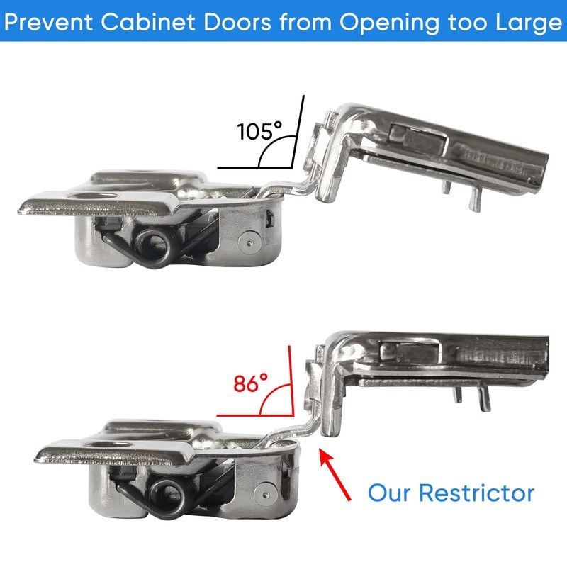 45pcs Door Hinge shims Cabinet Restrictor Clips, 86 Degree Angle