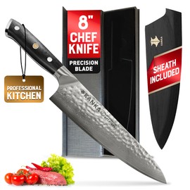 KANKA Chef Knife Damascus Steel 8" - 67 Layer Professional Steel, 10Cr Core, Razor-Sharp 62 HRC Edge, Ergonomic G-10 Fiberglass Handle, Wood Sheath INCLUDED – Chef Kitchen Knife for Precise Cutting