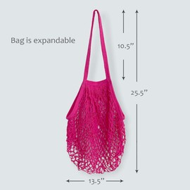 allydrew Cotton Mesh Net Shopping Bag, Grocery Bag for Vegetables, Produce (Set of 3), Hot Pink, Beige, Teal