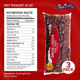 Dixie Lily Light Red Kidney Beans - Dried Beans for Soups, Stews, & Chili, Quick Soak or Slow Cooker, High in Protein, Non-GMO & Fiber - 12oz, 3 Pack