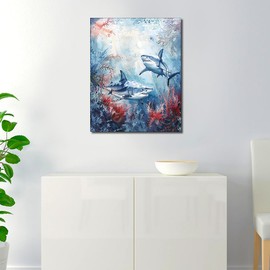 TISHIRON Animals Paint by Numbers for Adults, Shark Paint by Numbers Kit for Adults, Sea Paint by Number with Brushes, Ocean Oil Painting for Adults Art Crafts 16"x20"(Frameless)