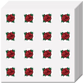 CREATCABIN 128Pcs Small Rose Stickers Red Flower Plastic Decal Self-Adhesive Waterproof Sticker Round Bulk Dot Stickers for Water Bottles Planner DIY Crafts Laptop Junk Journal Collage 2.5x2.5cm