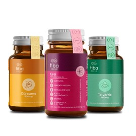 Triple Pack Kit Beauty: Cúrcuma, Kirei (Piel-Cabello-Uñas) y Té Verde | Antioxidantes + Bienestar General + Energía y Metabolismo. Resultados desde la primera cápsula - 90 cápsulas veganas - TIBA SALUD