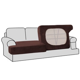 H.VERSAILTEX Stretch Velvet 2 Piece T Cushion Sofa Slipcovers - Individually Fitted Cushion Covers for 2 Couch Seat Cushions, Stay in Place (Brown)