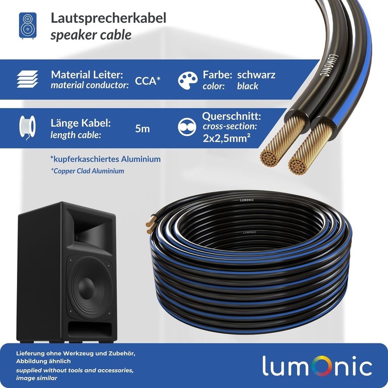Lumonic Speaker Cable | 5 m Black | 2 x