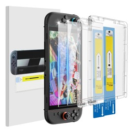 Podick 2025 Switch 2 Compatible Protective Screen Glass Film, Compatible with Switch 2, Tempered Glass Film with Automatic Paste Kit, Automatic Alignment, Bubble and Scratch Prevention, 9H Hardness