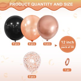 Rose Gold Black Balloons, Ousuga 30 pcs 12 Inch Matte Black Pearl Metallic Rose Gold Confetti Latex Balloons Set for Girls Women Birthday Wedding Engagement Baby Shower Anniversary Party Decorations