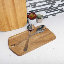 Salad Spoon and Fork Serving Set by Home Basics | 18/0 Stainless Steel with Hammered Finish Handles - 2-Piece Hostess Set for Entertaining | Mirror Finish