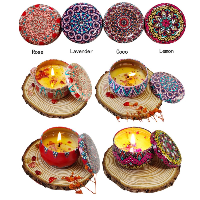 4pcs Dried Flower Aromatherapy Candle Set Long Lasting Aroma Scented