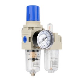 BLCH - Separador de agua de compresor de aire NPT de 1/4 pulgadas, regulador de presión de aire, regulador de filtro de aire comprimido, lubricador, combinado AC2010-02, medidor de tazón de polietileno de drenaje manual, 0-160 PSI 5μm, latón