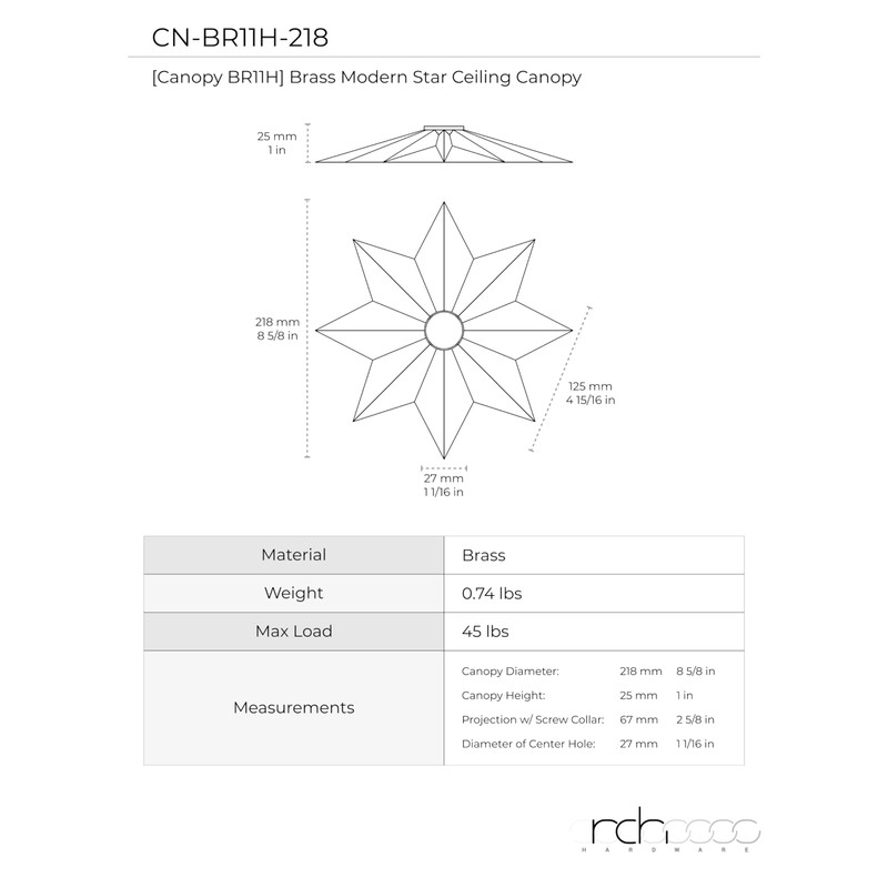 RCH Hardware CN-11-BRZ CN-11-S-H-BRZ Solid Brass Decorative Star Shaped Ceiling