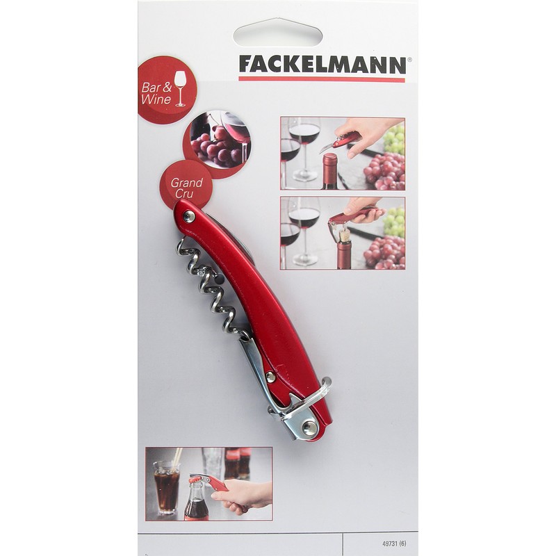 Fackelmann Kellnerkorkenzieher GRANDCRU, Weinöffner für alle Korken, Korkenzieher aus Kunststoff/Edelstahl